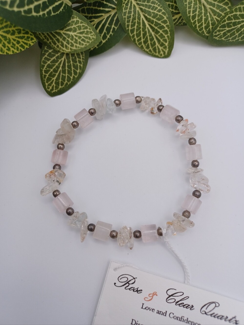 Rose Quartz With Clear Quartz Chips Healing Crystal Stretch Bracelet